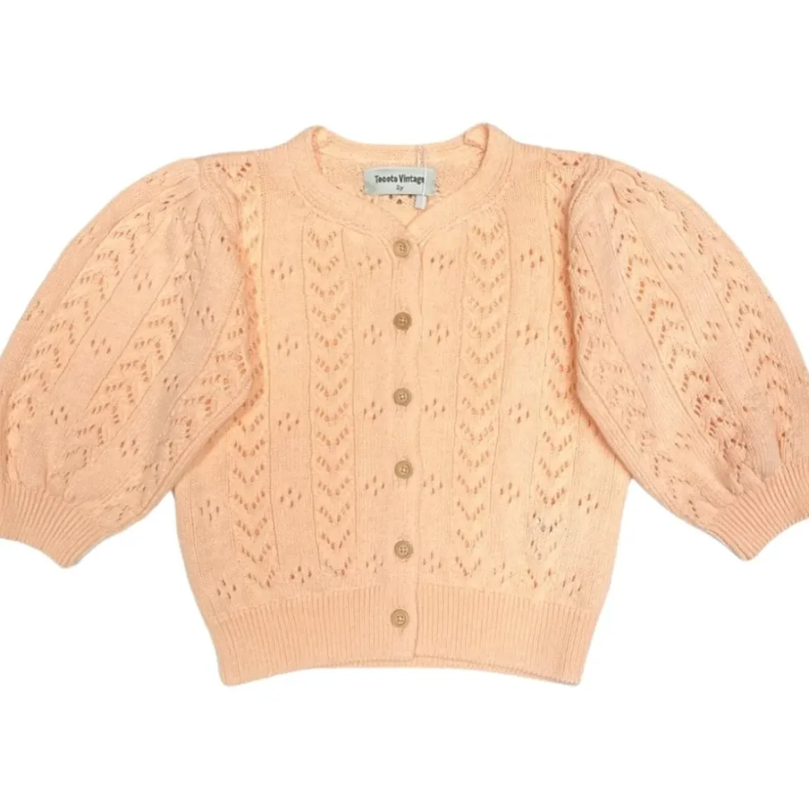 OPEN KNIT PUFF SLEEVE CARDIGAN