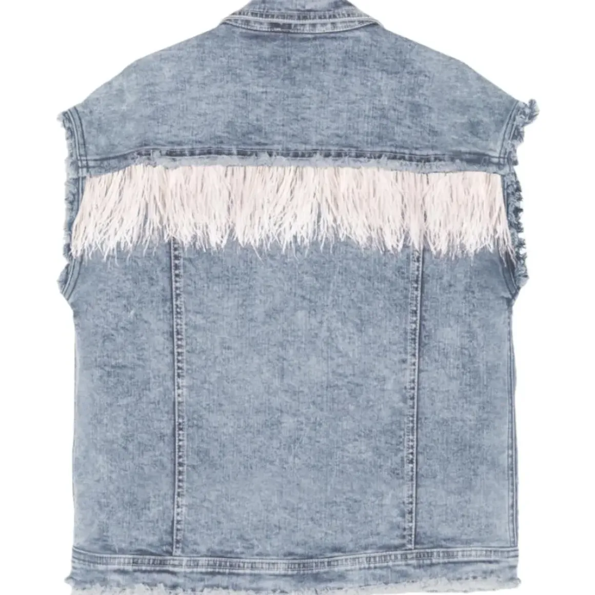 OVERSIZED FEATHER TRIMMED DENIM VEST