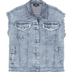 OVERSIZED FEATHER TRIMMED DENIM VEST