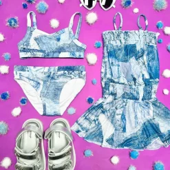 PATCH DENIM PRINT SHEER DRESS COVERUP