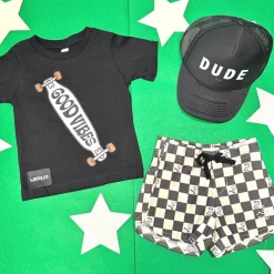 PEANUTS CHECKERED SWIM TRUNKS
