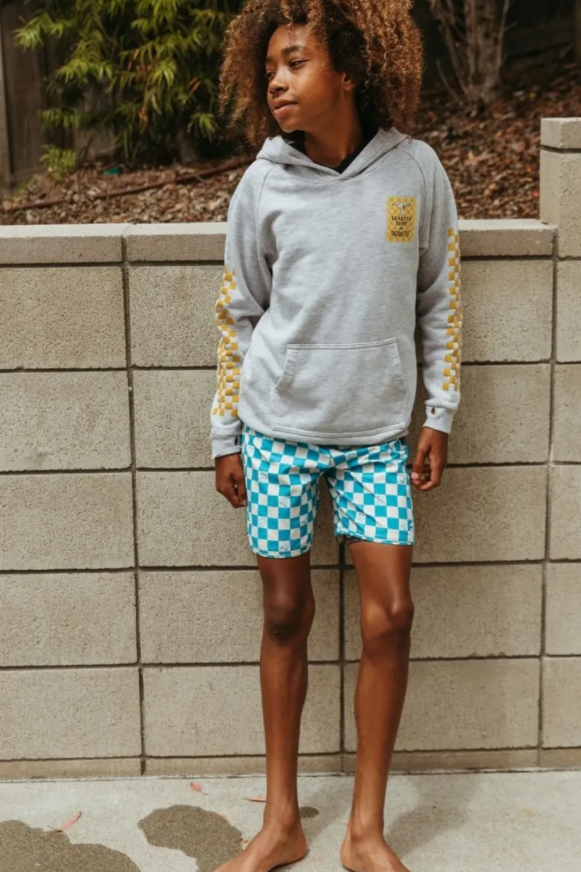 PEANUTS SNOOPY CHECKERED SWIM TRUNKS