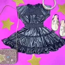PLEATHER SMOCKED DRESS