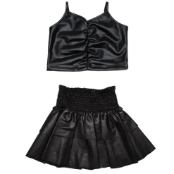 PLEATHER TANK TOP AND RUFFLE SKIRT SET