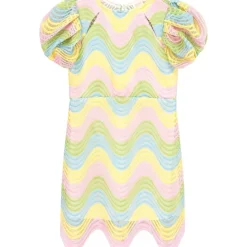 PUFF SLEEVE ZIGZAG CROCHET DRESS