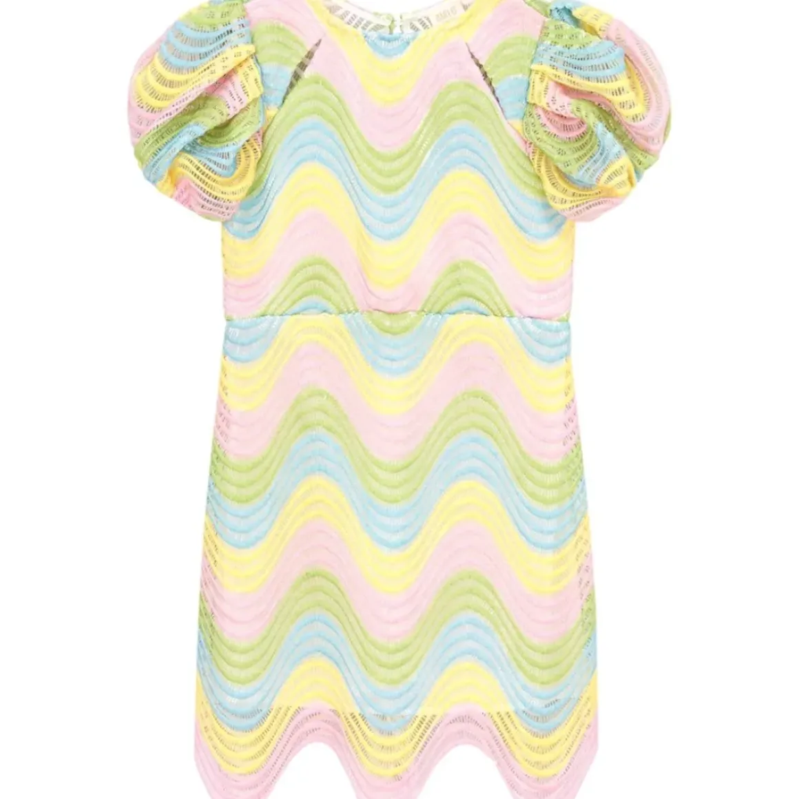PUFF SLEEVE ZIGZAG CROCHET DRESS