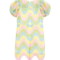 PUFF SLEEVE ZIGZAG CROCHET DRESS