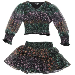 RAINBOW FLORAL BLOUSE AND RUFFLE SKIRT SET