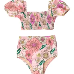 RETRO BLOSSOM PUFF SLEEVE TWO PIECE BIKINI