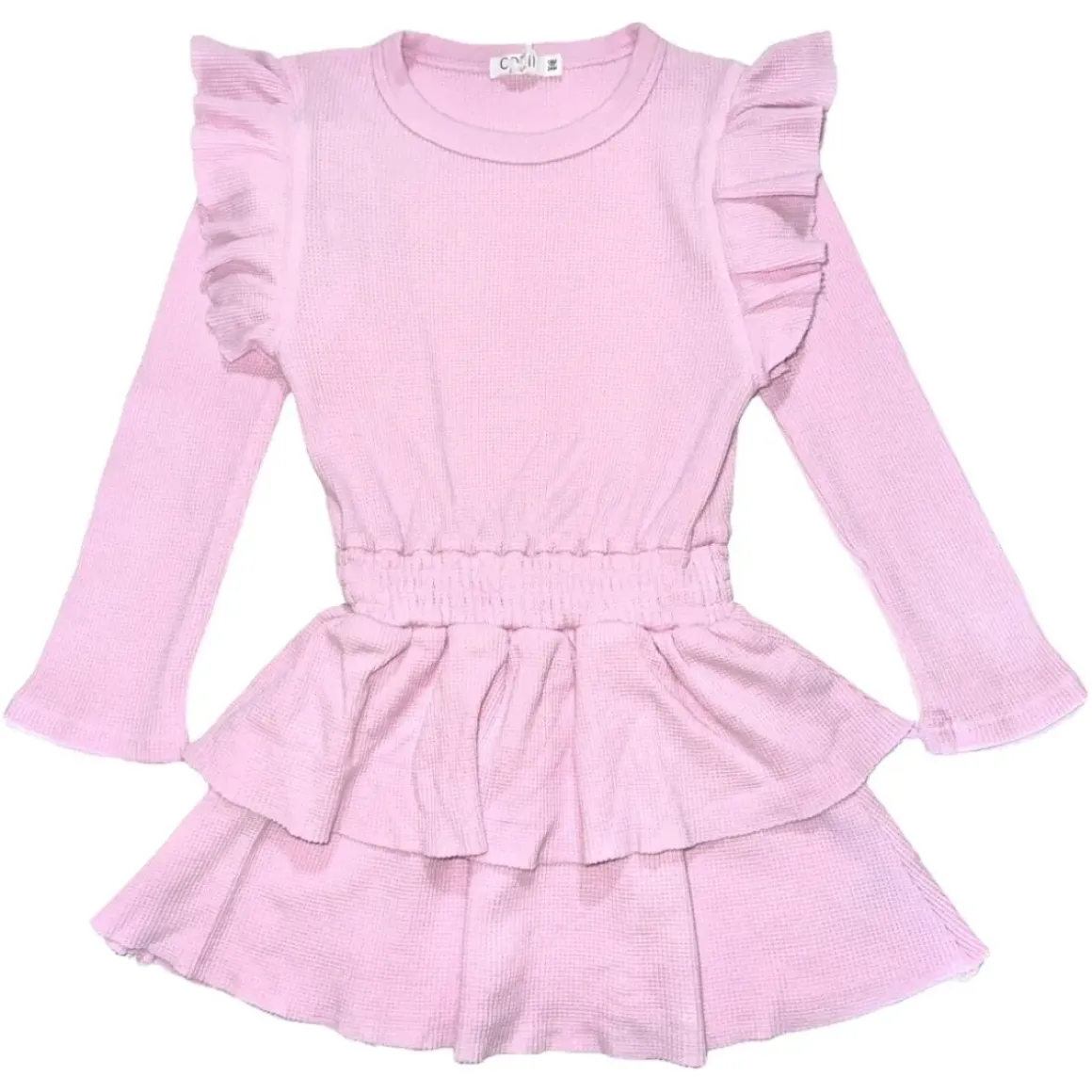 RIBBED RUFFLE DRESS