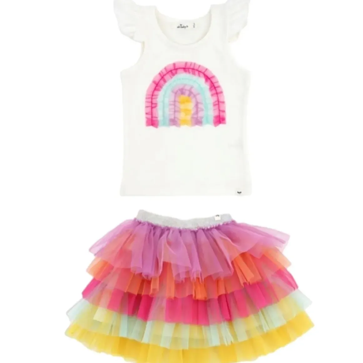 RUFFLE RAINBOW TANK TOP AND TUTU LAYERED SKIRT SET