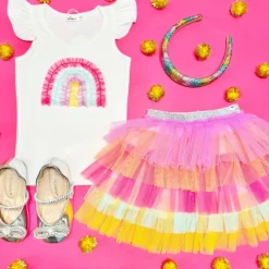 RUFFLE RAINBOW TANK TOP AND TUTU LAYERED SKIRT SET