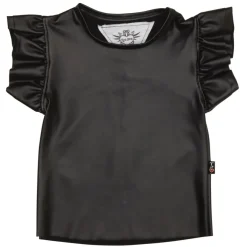 RUFFLE SLEEVE FAUX LEATHER TOP