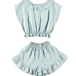 RUFFLED CHAMBRAY TOP AND SHORTS SET