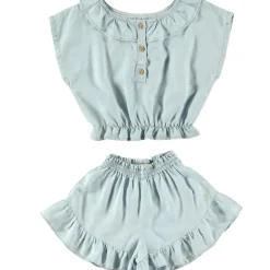 RUFFLED CHAMBRAY TOP AND SHORTS SET