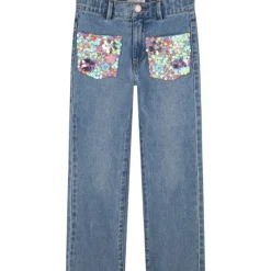 SEQUIN FLOWER POCKET DENIM PANTS