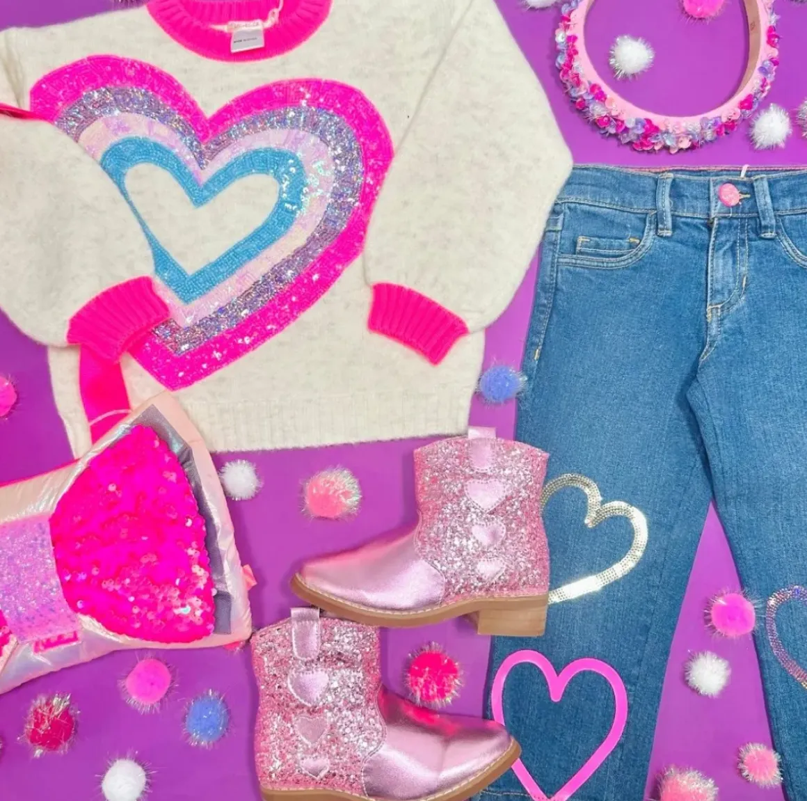 SEQUIN HEART KNIT SWEATER