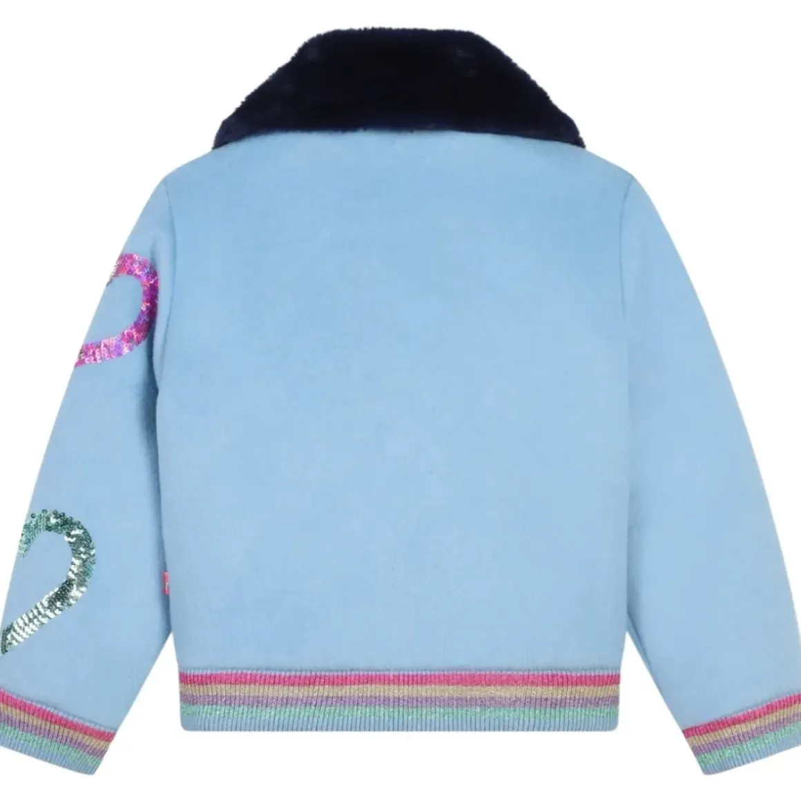 SEQUIN HEARTS FAUX FUR COLLAR JACKET