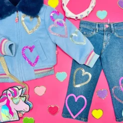 SEQUIN HEARTS FAUX FUR COLLAR JACKET