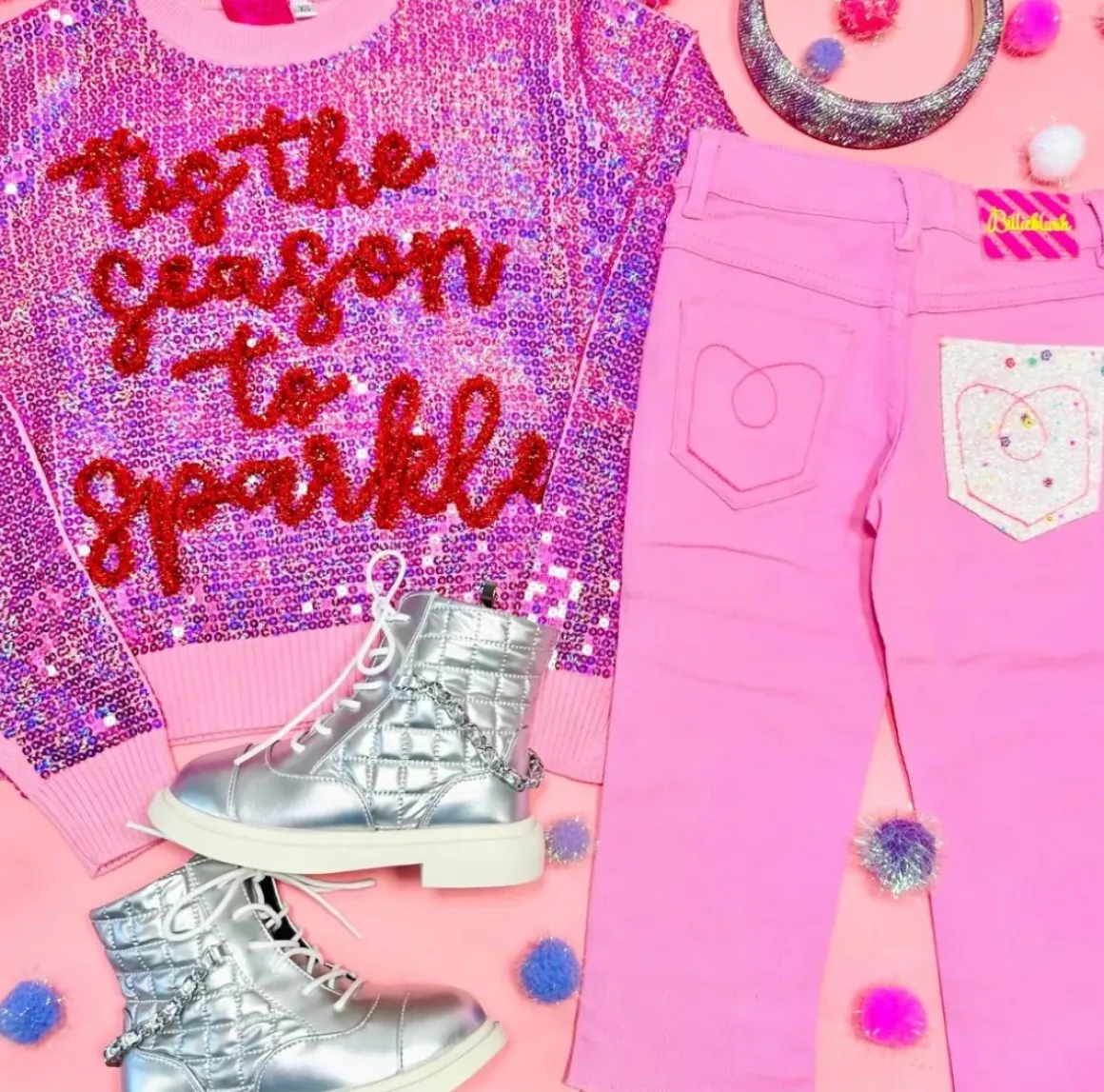 SEQUIN POCKET DENIM PANTS