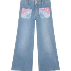 SEQUIN POCKET WIDE LEG DENIM PANTS
