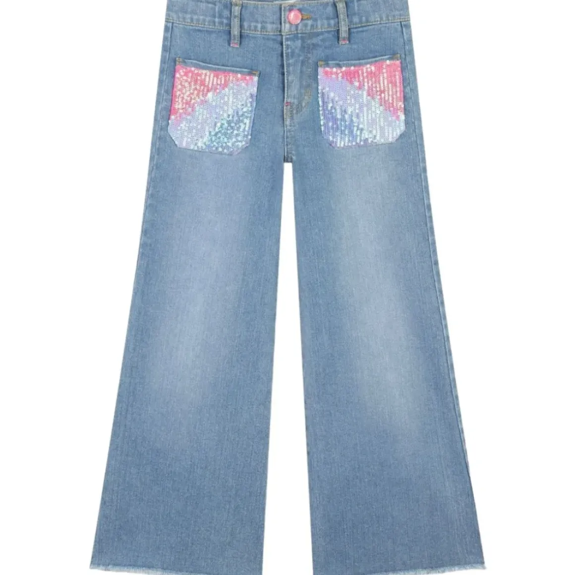 SEQUIN POCKET WIDE LEG DENIM PANTS
