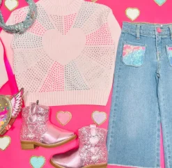 SEQUIN POCKET WIDE LEG DENIM PANTS