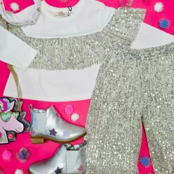 SEQUIN RUFFLE LONG SLEEVE TOP