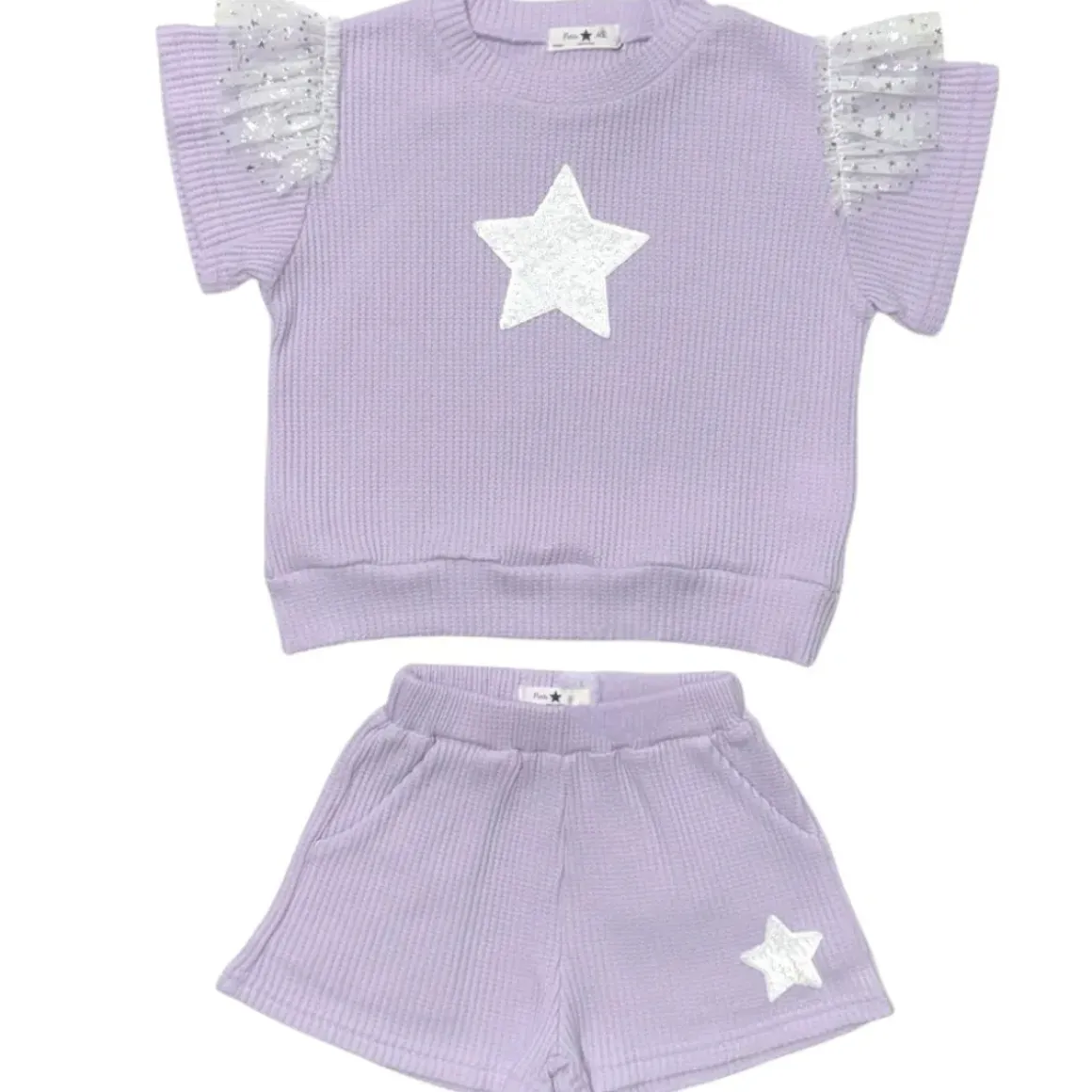 SEQUIN STAR RUFFLE SLEEVE TSHIRT AND SHORTS SET