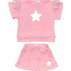 SEQUIN STAR RUFFLE SLEEVE TSHIRT AND SHORTS SET
