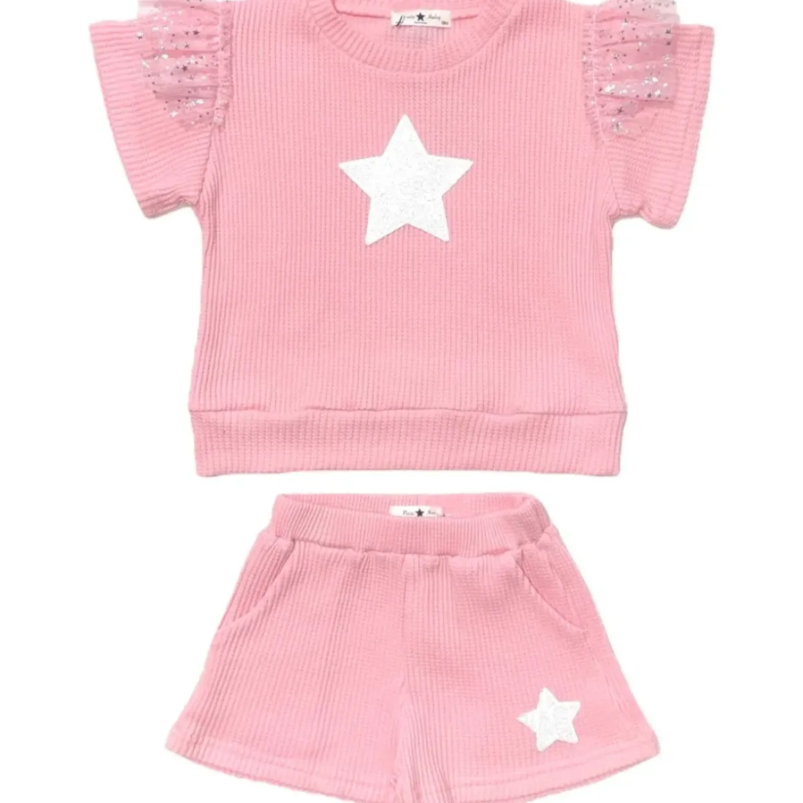 SEQUIN STAR RUFFLE SLEEVE TSHIRT AND SHORTS SET