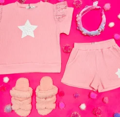 SEQUIN STAR RUFFLE SLEEVE TSHIRT AND SHORTS SET
