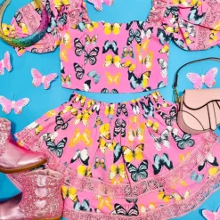 SIMONE BUTTERFLIES PUFF SLEEVE TOP AND SKIRT SET