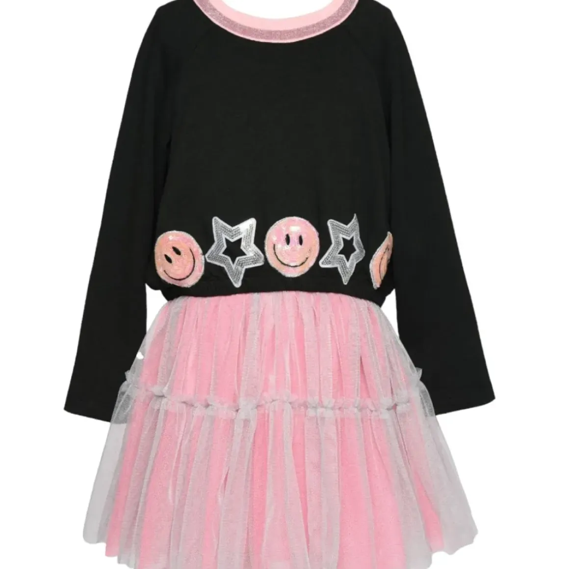 SMILEY FACE & STARS PATCHES TUTU DRESS