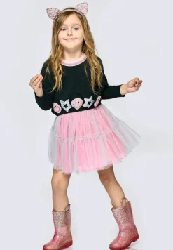 SMILEY FACE & STARS PATCHES TUTU DRESS