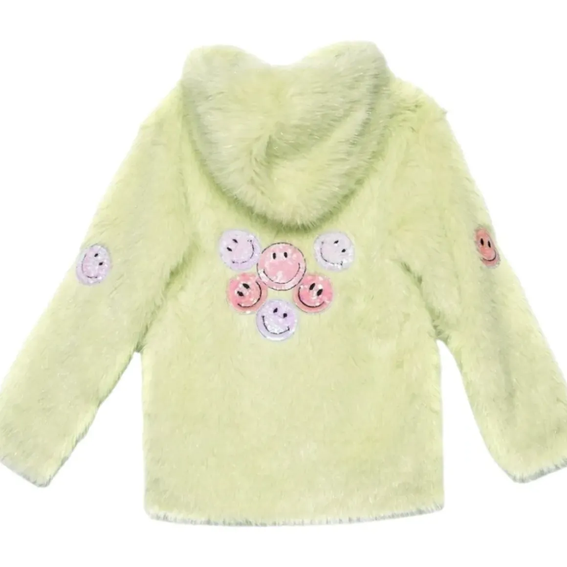 SMILEY FACE HOODED FAUX FUR COAT