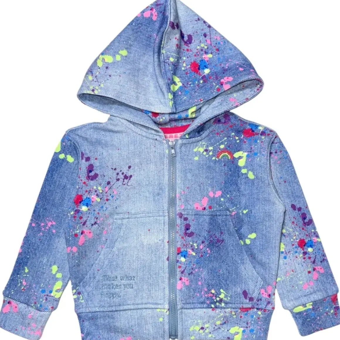 SPLATTER DENIM ZIP UP HOODIE