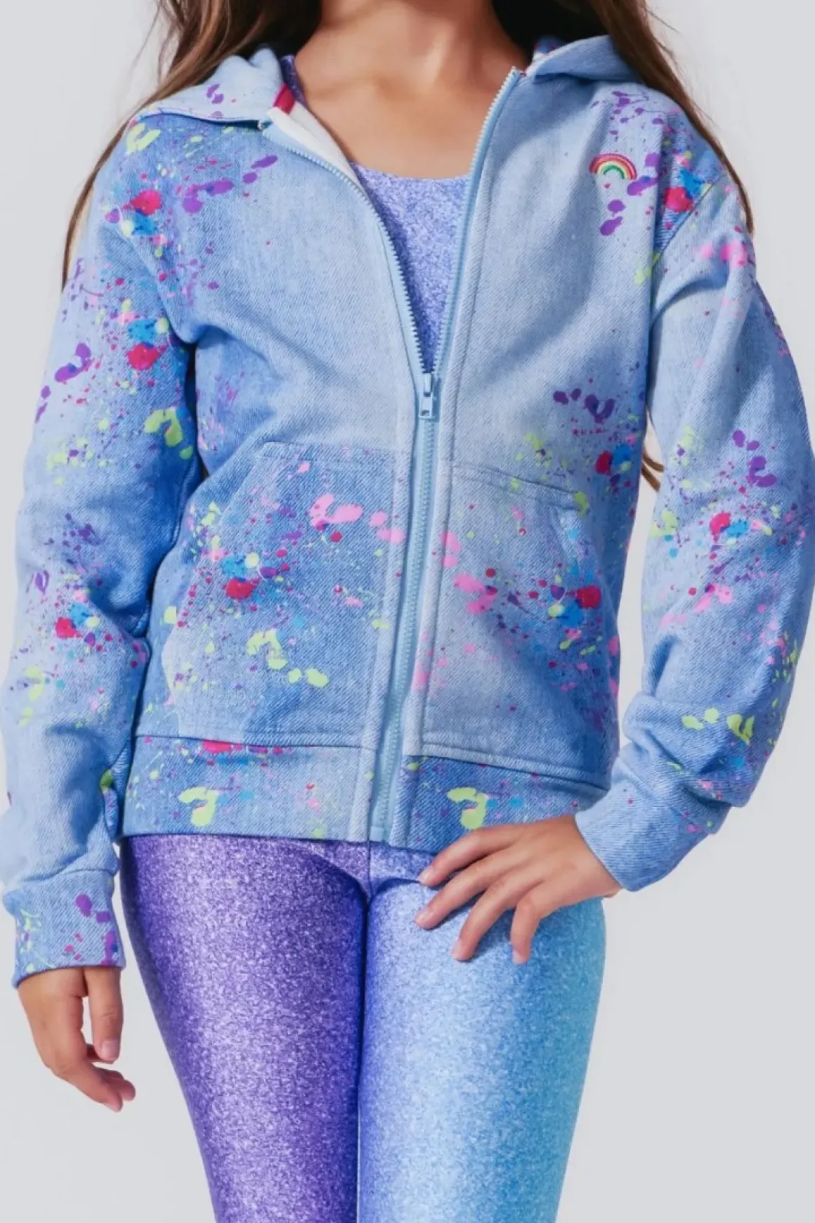 SPLATTER DENIM ZIP UP HOODIE