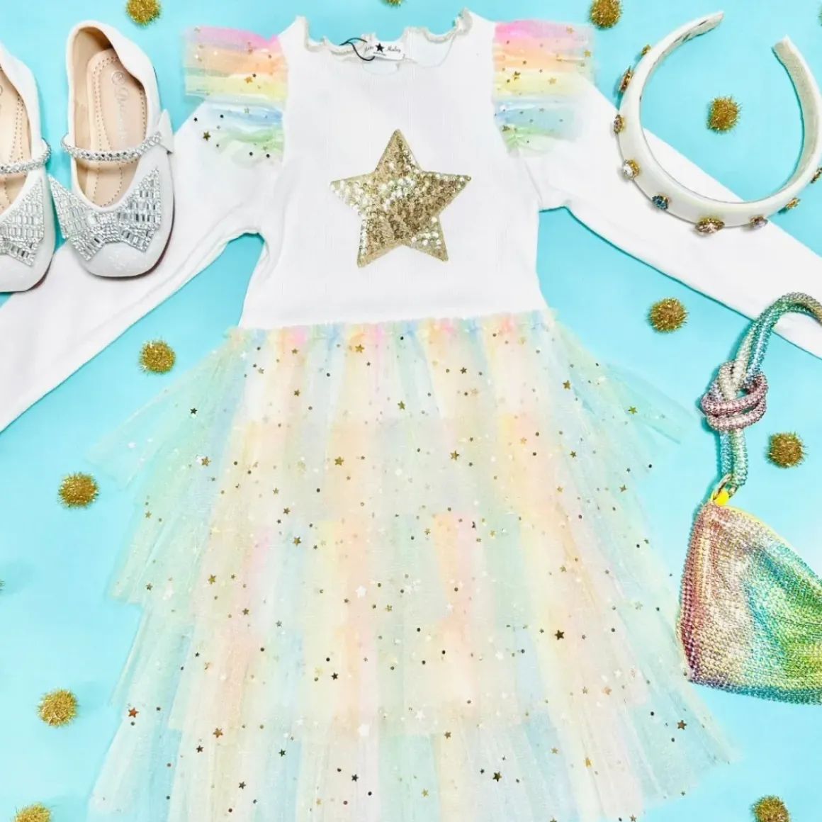 STAR RAINBOW FRILL TUTU DRESS