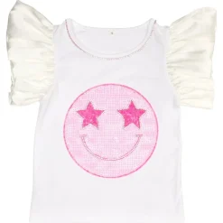 STARSTRUCK SEQUIN SMILEY RUFFLE TOP