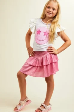STARSTRUCK SEQUIN SMILEY RUFFLE TOP