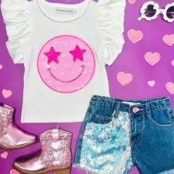 STARSTRUCK SEQUIN SMILEY RUFFLE TOP