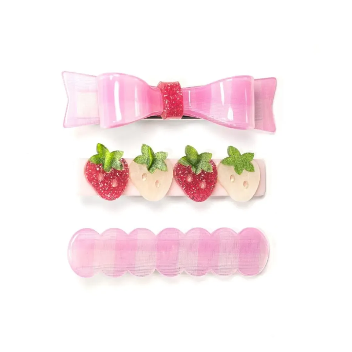 STRAWBERRIES + CHECKERED ALLIGATOR CLIPS (SET OF 3)
