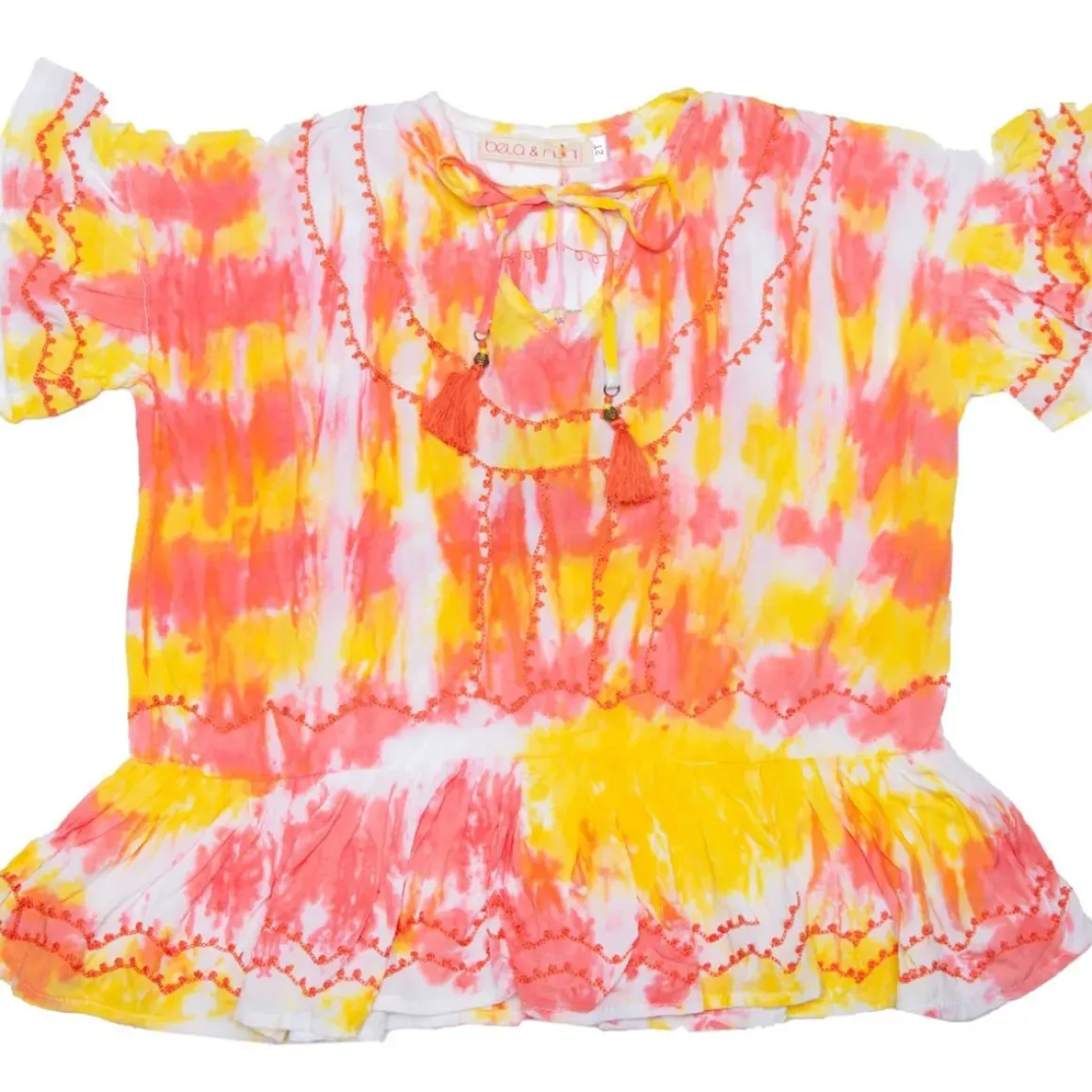 TIE DYE EMBROIDERED TASSEL DRESS