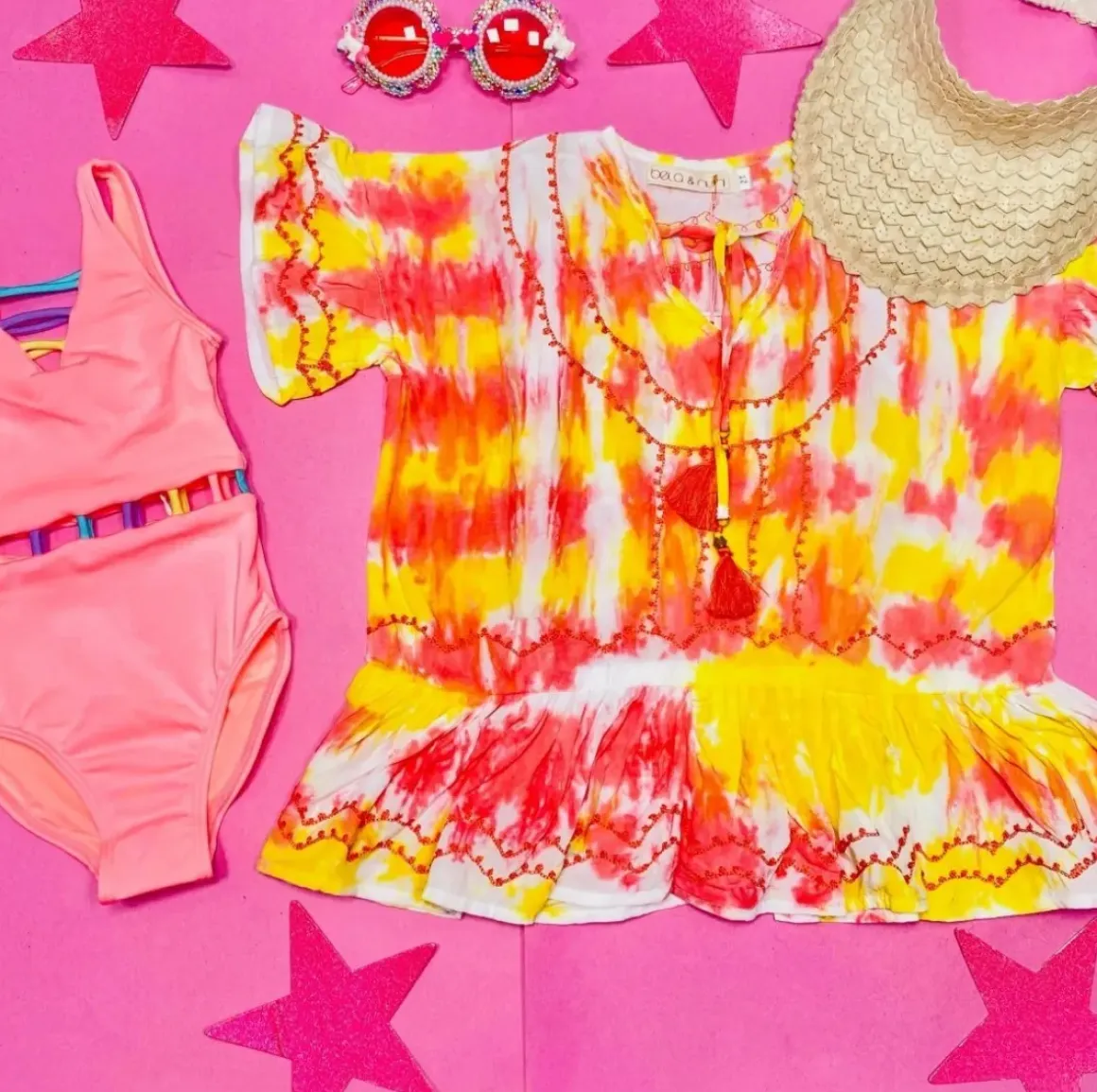 TIE DYE EMBROIDERED TASSEL DRESS