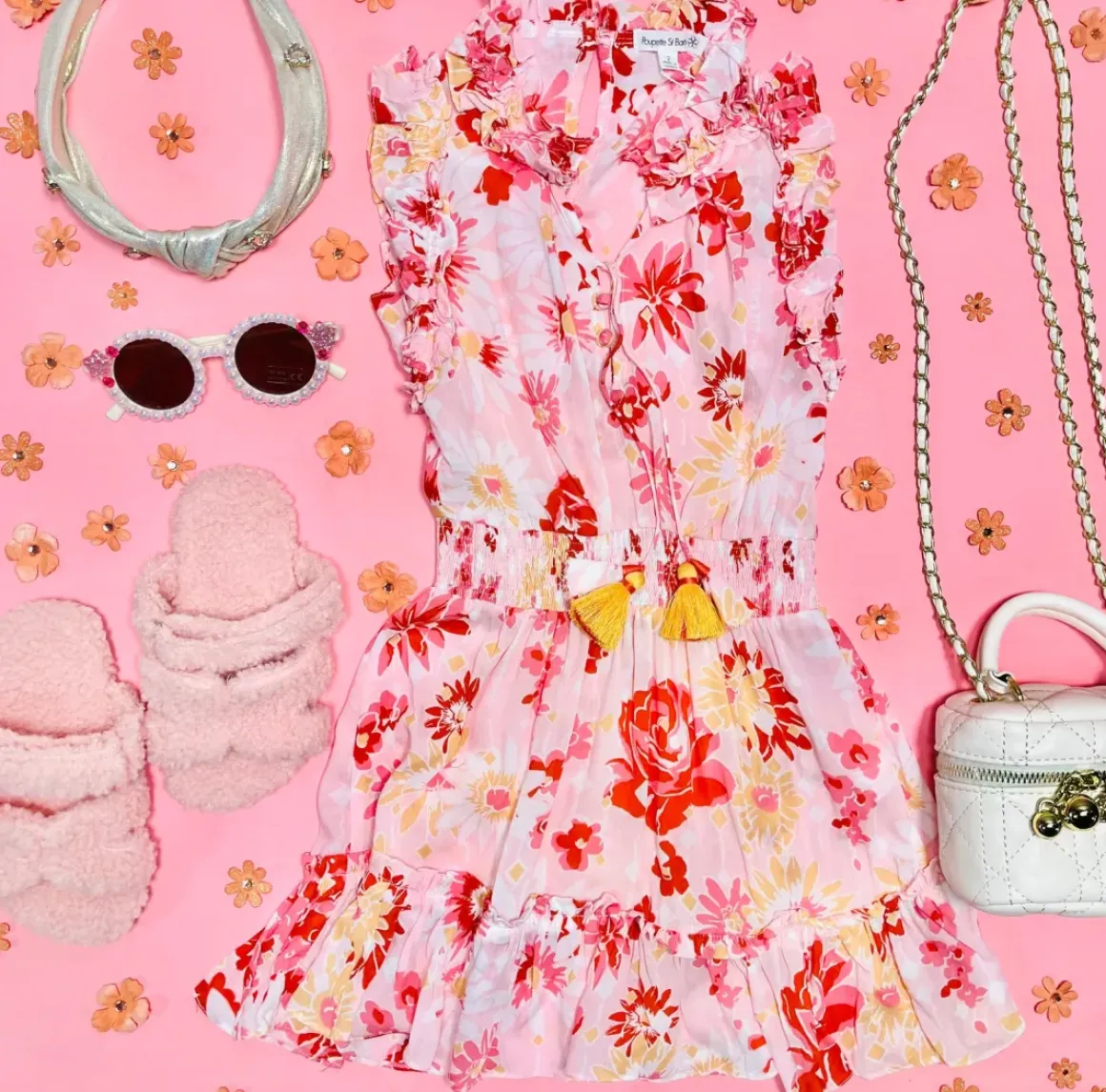 TRINY FLORAL RUFFLE TASSEL DRESS