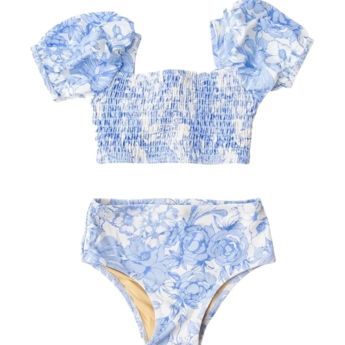 TROPICAL BLUES PUFF SLEEVE TWO PIECE BIKINI