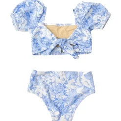 TROPICAL BLUES PUFF SLEEVE TWO PIECE BIKINI