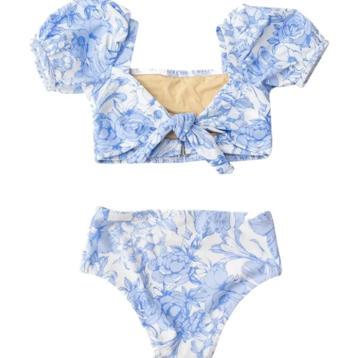 TROPICAL BLUES PUFF SLEEVE TWO PIECE BIKINI