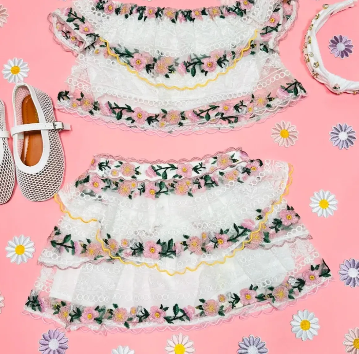 VICTORIA EMBROIDERED TOP AND SKIRT SET